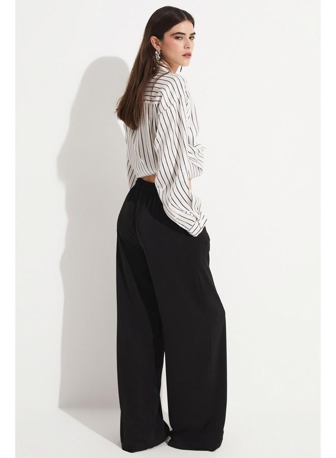 June Women Elastic Waist Woven Trouser Black - Image 4
