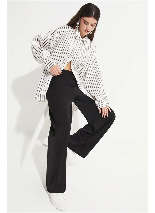 JUNE June Women Elastic Waist Woven Trouser Black