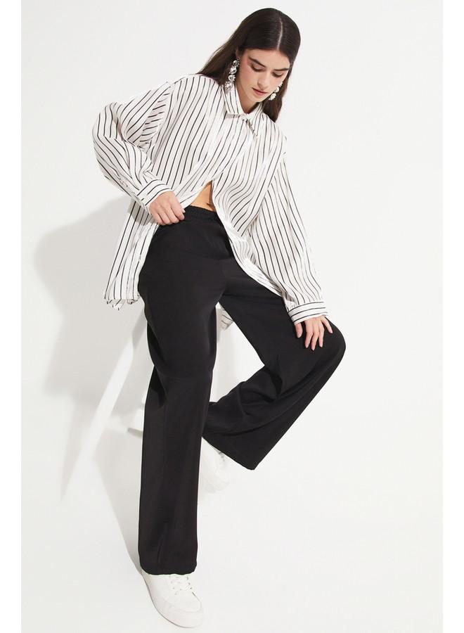 June Women Elastic Waist Woven Trouser Black - Image 3