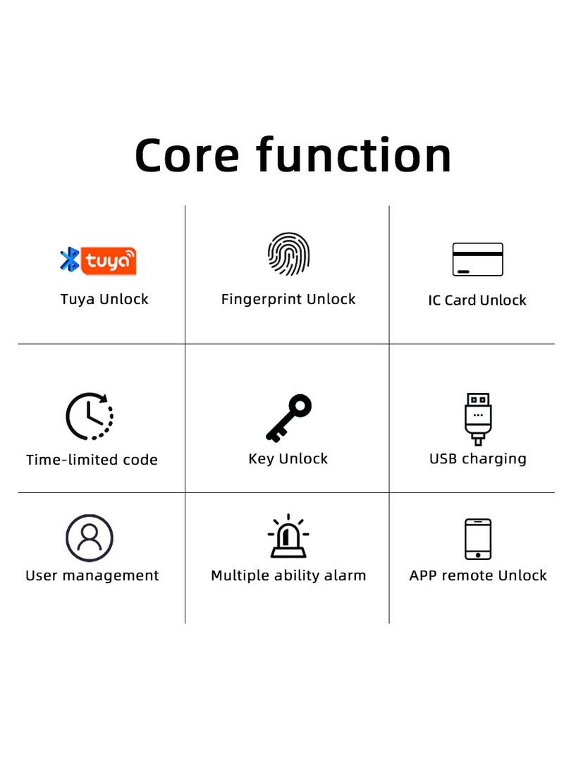 Smart Door Lock with Tuya APP Control and Multiple Unlock Methods - Compatible with Fingerprint, Password, Bluetooth, IC Card