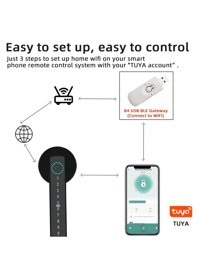 Smart Door Lock with Tuya APP Control and Multiple Unlock Methods - Compatible with Fingerprint, Password, Bluetooth, IC Card
