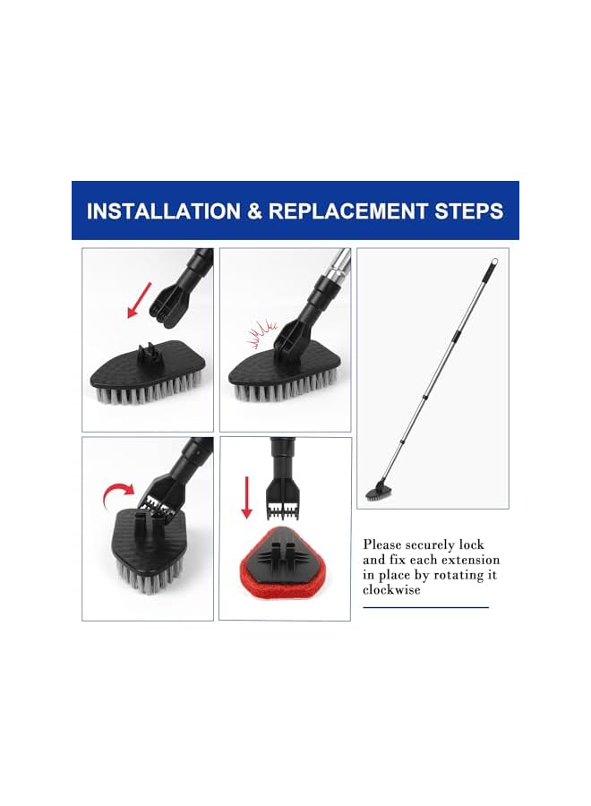 PROMASS Tub Tile Scrubber Brush 2 in 1 Scrub Cleaning Brush with Long Handle 47" Adjustable Telescopic Pole Stiff Bristles Scouring Pads for Cleaning Bathroom Kitchen Toilet Shower Wall Sink Non-Scratch - Image 3