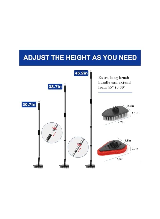 PROMASS Tub Tile Scrubber Brush 2 in 1 Scrub Cleaning Brush with Long Handle 47" Adjustable Telescopic Pole Stiff Bristles Scouring Pads for Cleaning Bathroom Kitchen Toilet Shower Wall Sink Non-Scratch - Image 2