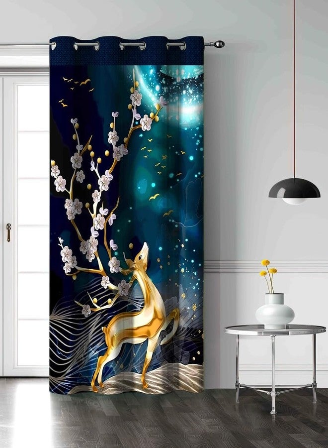 HomeBrew Teal Deer Curtain||7feet|| Set of 1pc|| Digital Print Door Curtain||Deer Print - Image 1