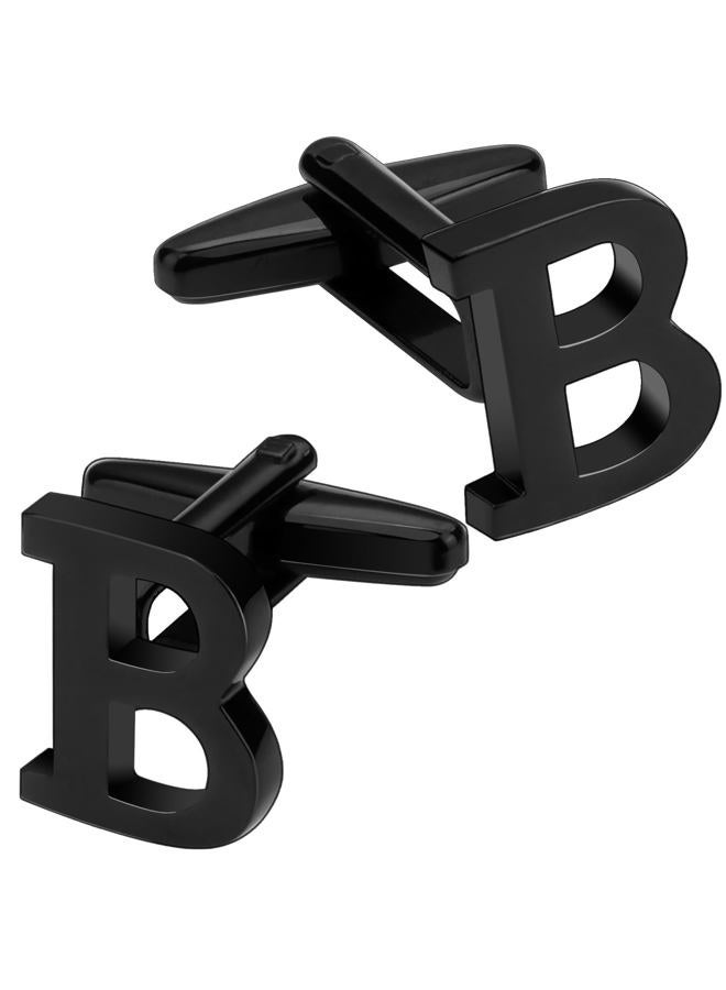 HAWSON Cufflinks for Men and Boy in Gift Box,Black Tone Cuff links Mens for Business Wedding Shirt Accessory-Letter B - Image 1