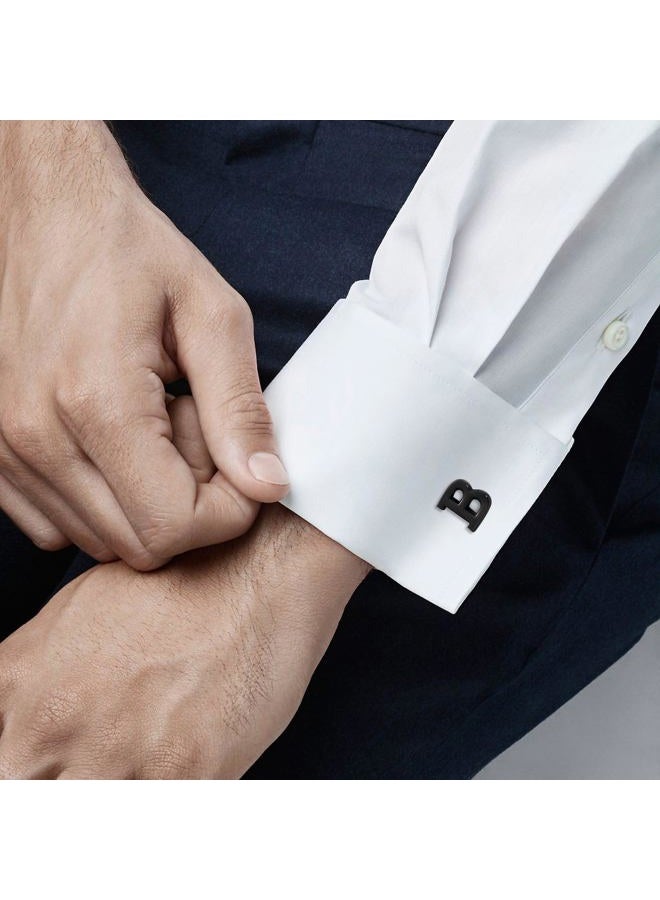 HAWSON Cufflinks for Men and Boy in Gift Box,Black Tone Cuff links Mens for Business Wedding Shirt Accessory-Letter B - Image 2