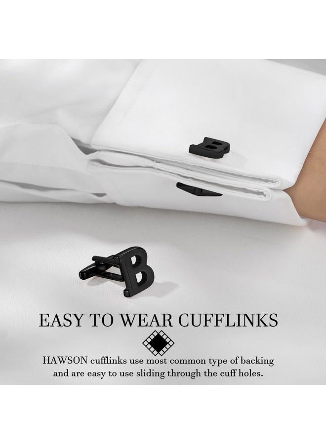 HAWSON Cufflinks for Men and Boy in Gift Box,Black Tone Cuff links Mens for Business Wedding Shirt Accessory-Letter B - Image 3
