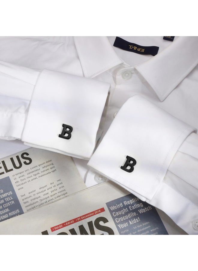 HAWSON Cufflinks for Men and Boy in Gift Box,Black Tone Cuff links Mens for Business Wedding Shirt Accessory-Letter B - Image 4