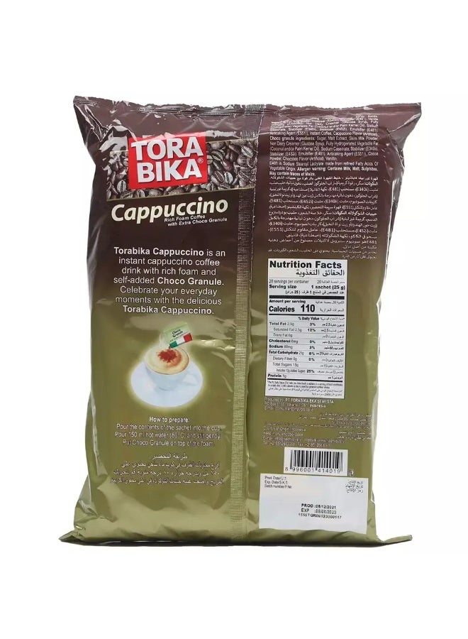 Tora Bika Cappuccino Rich Foam Coffee with Extra Choco Granule- 20 Sachet Pack - Image 2