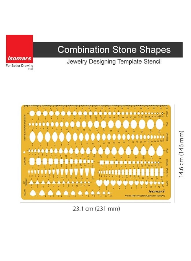 Isomars Jewelry Designing Template – Combination Stone Shapes Stencil for Gem Design, Drawing & Drafting (Model 1889) - Image 4