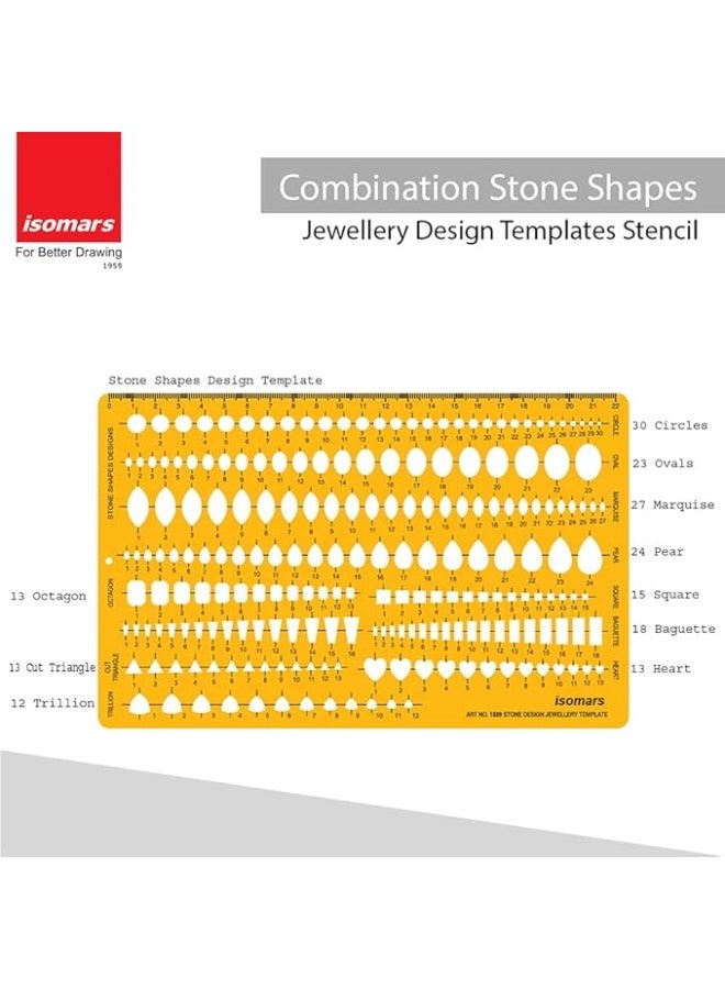 Isomars Jewelry Designing Template – Combination Stone Shapes Stencil for Gem Design, Drawing & Drafting (Model 1889) - Image 2