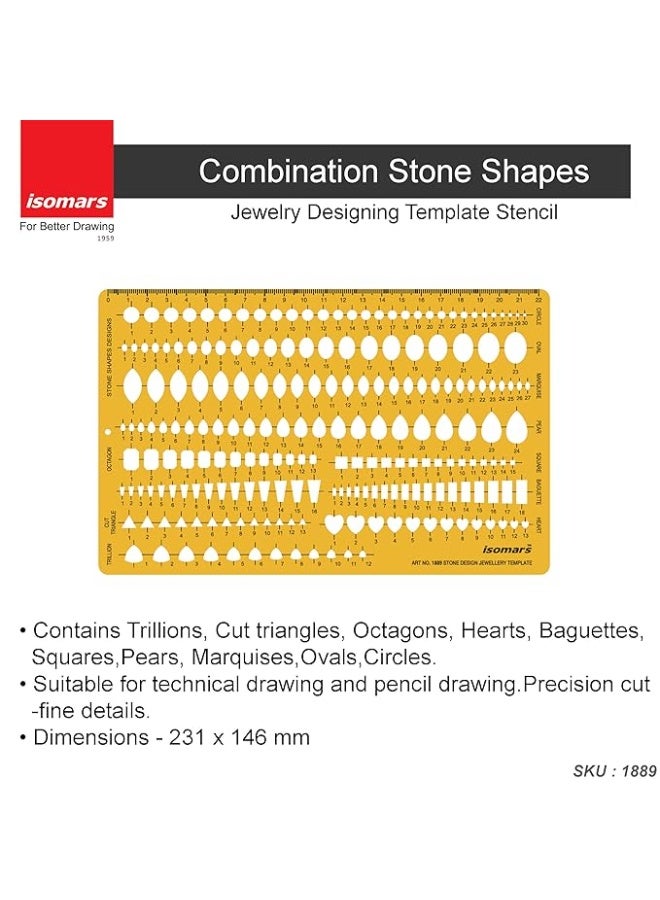 Isomars Jewelry Designing Template – Combination Stone Shapes Stencil for Gem Design, Drawing & Drafting (Model 1889) - Image 3
