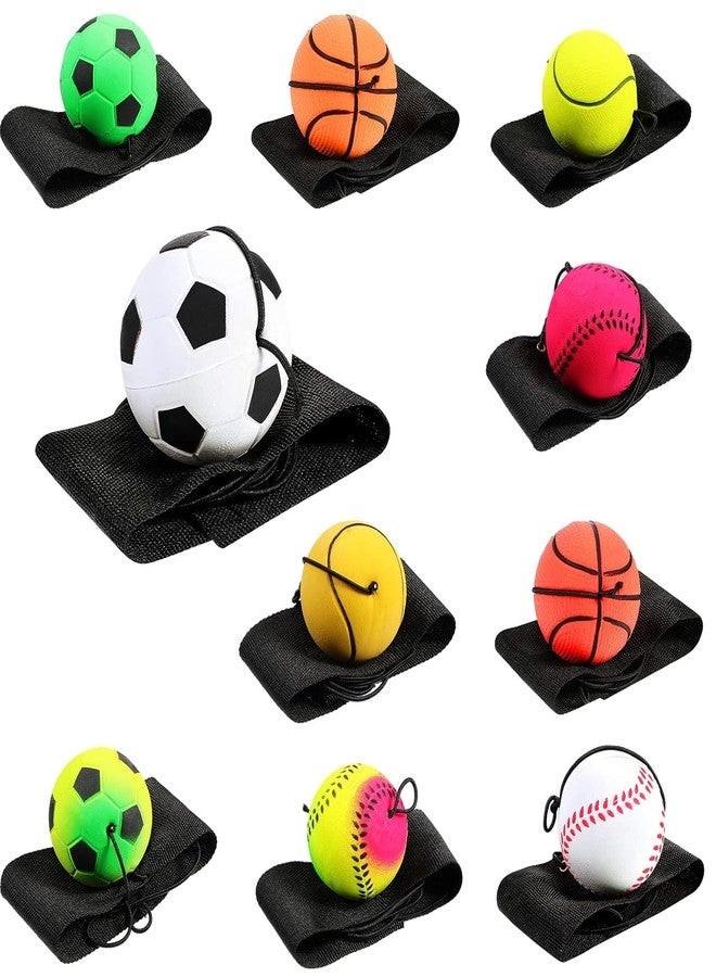 FEXXA Wrist Return Ball Wrist Band Ball Rubber Rebound Sports Bouncy Basketball Baseball Soccer Ball Wristband Toys for Wrist Exercise Sports and Children or Adults (1.85 Inch) (10-Quantity) - Image 1