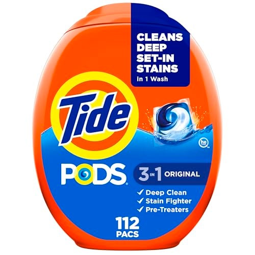 Tide PODS Laundry Detergent Pacs, 3-in-1 Stain Remover, Odor Fighter, Color Protector, 112 Count, HE compatible, Original Scent - Image 1