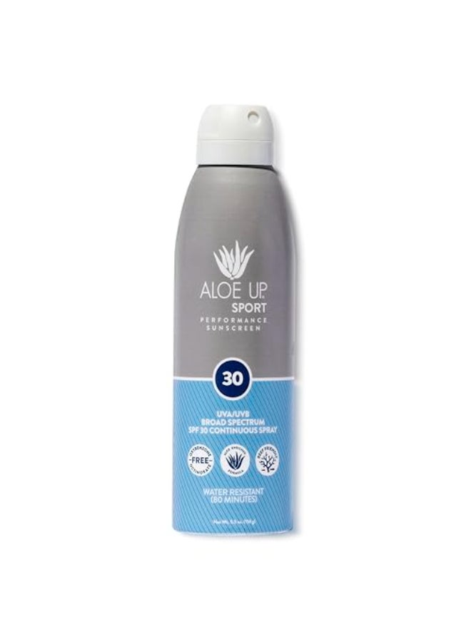 Aloe Up Sport Continuous Spray Sunscreen SPF 30 Broad Spectrum UVAUVB Sunscreen Protector for Face and Body With Aloe Vera Gel Fast Absorbing Sheer Formula Reef Safe FragranceFree 6 Oz - Image 1