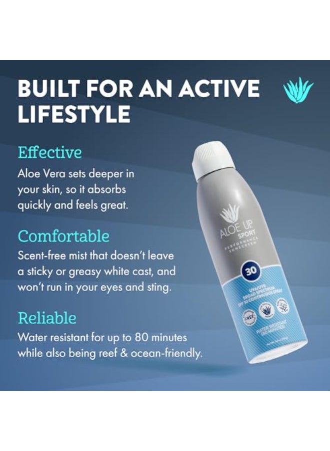 Aloe Up Sport Continuous Spray Sunscreen SPF 30 Broad Spectrum UVAUVB Sunscreen Protector for Face and Body With Aloe Vera Gel Fast Absorbing Sheer Formula Reef Safe FragranceFree 6 Oz - Image 3