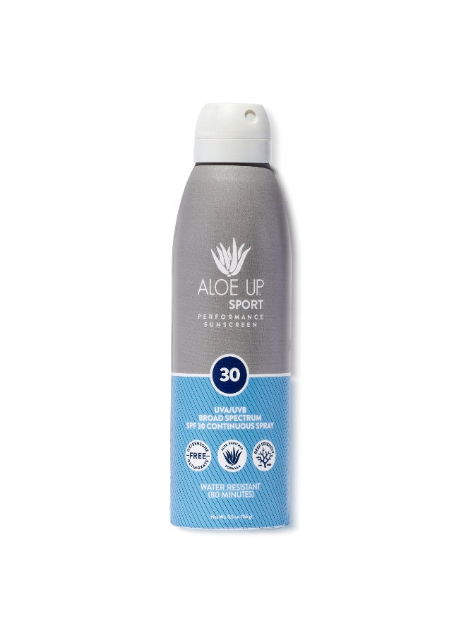 Aloe Up Sport Continuous Spray Sunscreen SPF 30 Broad Spectrum UVAUVB Sunscreen Protector for Face and Body With Aloe Vera Gel Fast Absorbing Sheer Formula Reef Safe FragranceFree 6 Oz - Image 2