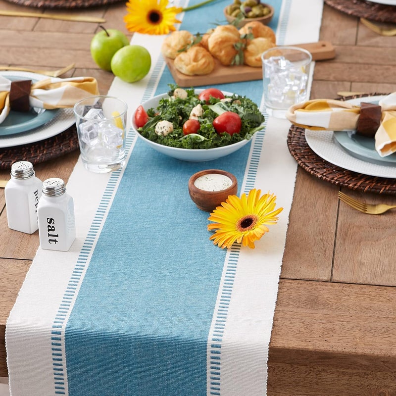 DII Dobby Stripe Woven Table Runner, 13x72 (13x77.5, Fringe Included), Storm Blue - Image 5