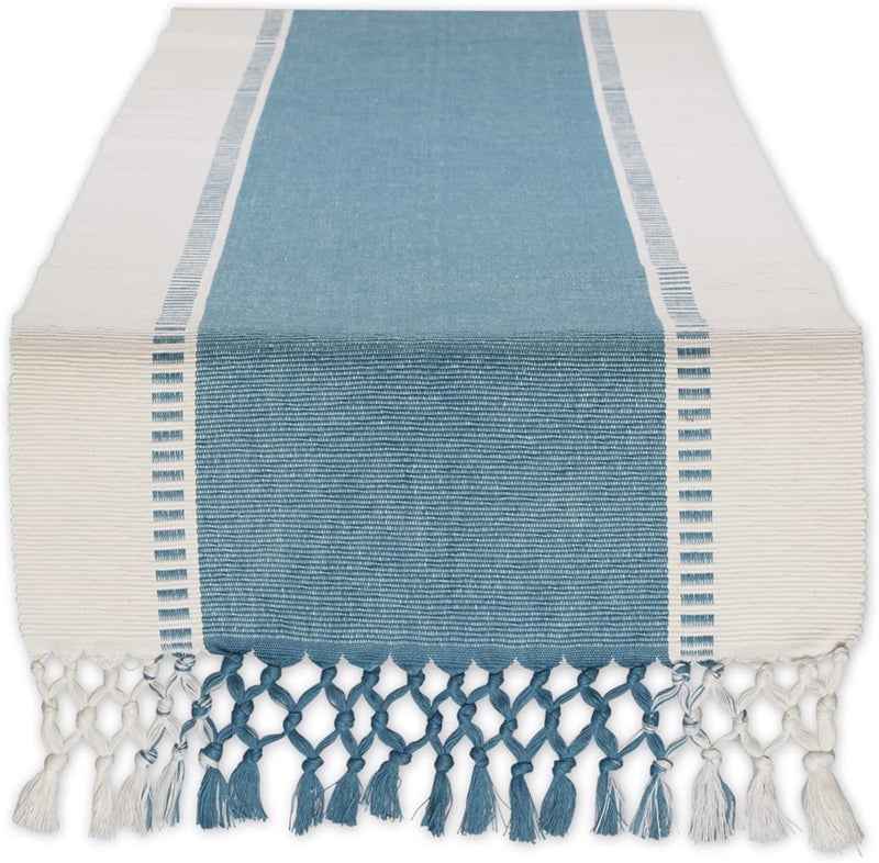 DII Dobby Stripe Woven Table Runner, 13x72 (13x77.5, Fringe Included), Storm Blue - Image 1