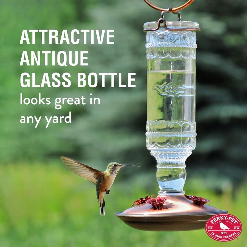 Perky-Pet 8107-2 Antique Bottle 10-Ounce Glass Hummingbird Feeder with Copper Accents - Image 3