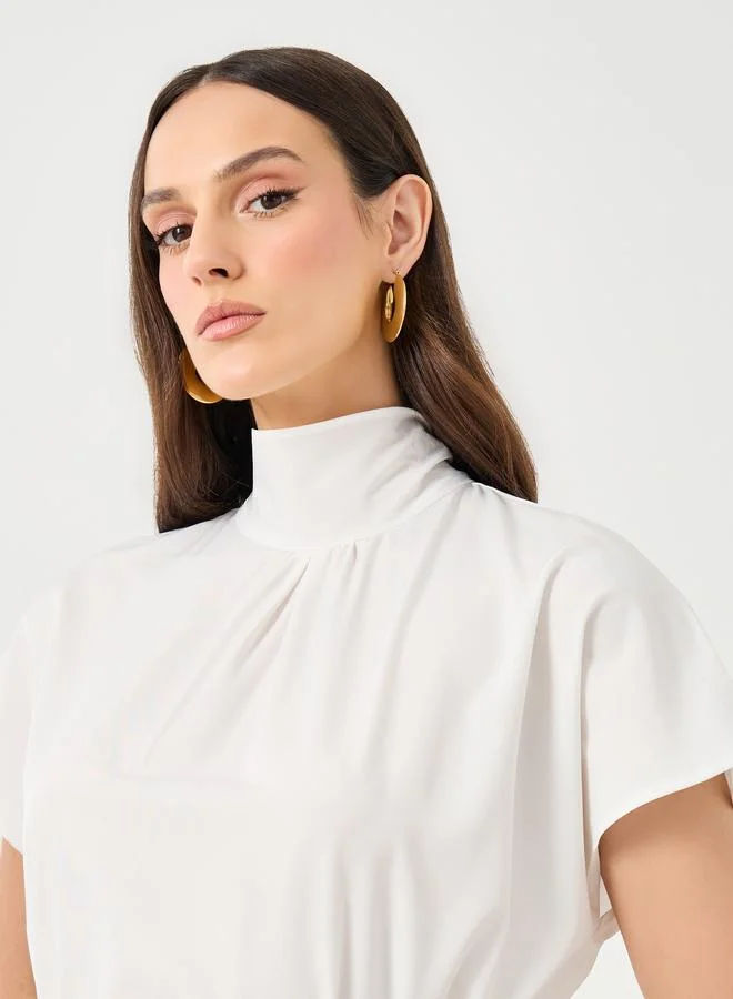 Styli Styli White High Neck Blouse with Loop String Belt