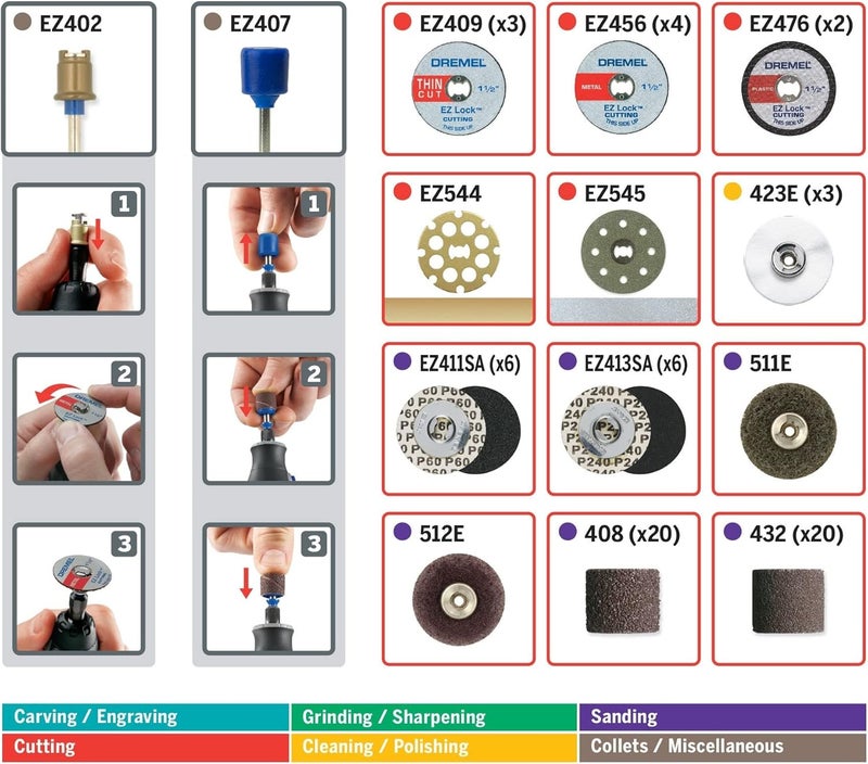 DREMEL EZ725 70-Piece All-Purpose Rotary Tool Accessory Set With Storage Kit - EZ-Lock And EZ Drum For Faster Accessory Changes - Perfect for Cutting, Polishing, Cleaning, And Sanding - Image 3