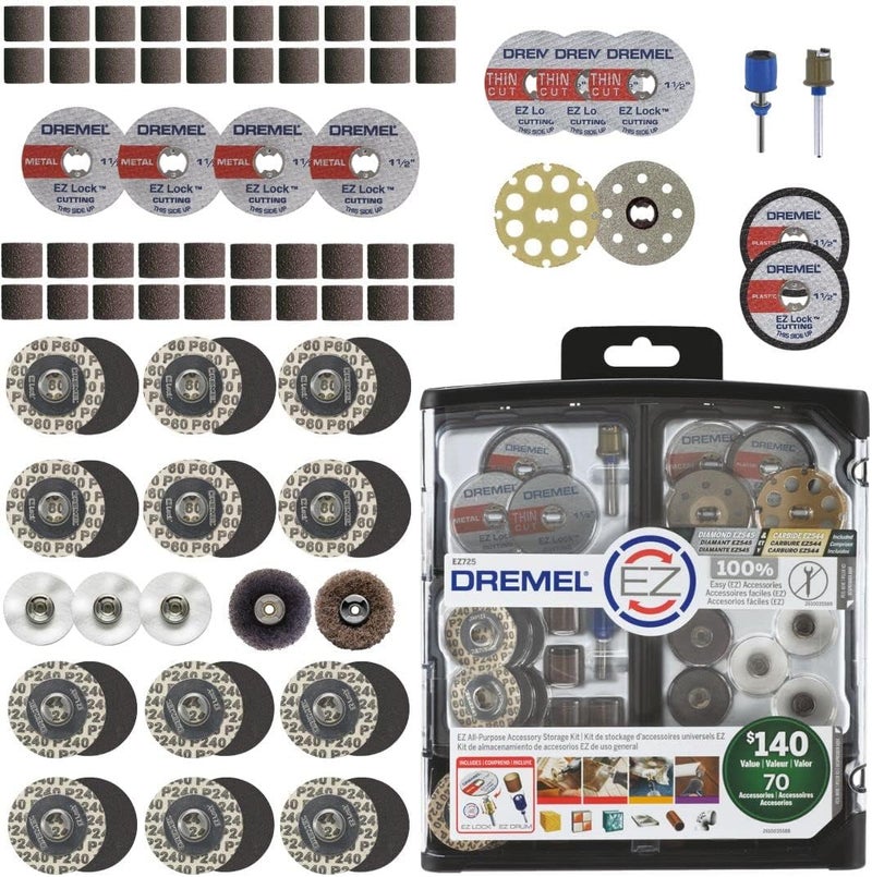 DREMEL EZ725 70-Piece All-Purpose Rotary Tool Accessory Set With Storage Kit - EZ-Lock And EZ Drum For Faster Accessory Changes - Perfect for Cutting, Polishing, Cleaning, And Sanding - Image 1