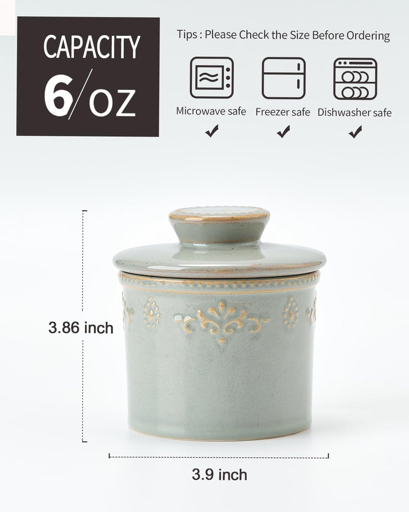 XELA Ceramic Butter Dish - French Butter Crock With Water Line - Keeps Your Butter Fresh and Spreadable - Vintage Turquoise - Image 2