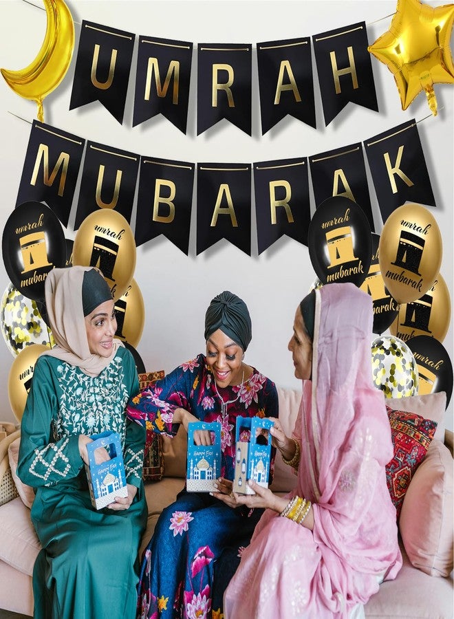 UGUHHKUY Umrah Mubarak Decorations Ramadan Banner - 21 Pcs Black Gold Hajj Ramadan Decor Balloons Banner For Lslamic Muslim Al Fitr Eid Party Favors - Image 5