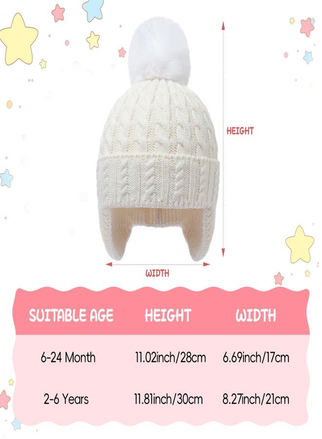 Peninpha Baby Girls Winter Hat with Earflap Toddler Boys Warm Twisted Knit Beanie Hats Kid Cute Pom-pom Ski Cap(Beige,2-6 Y) - Image 5