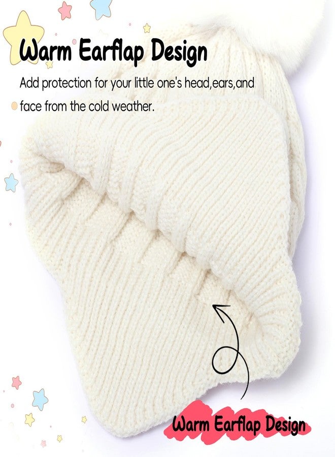 Peninpha Baby Girls Winter Hat with Earflap Toddler Boys Warm Twisted Knit Beanie Hats Kid Cute Pom-pom Ski Cap(Beige,2-6 Y) - Image 3