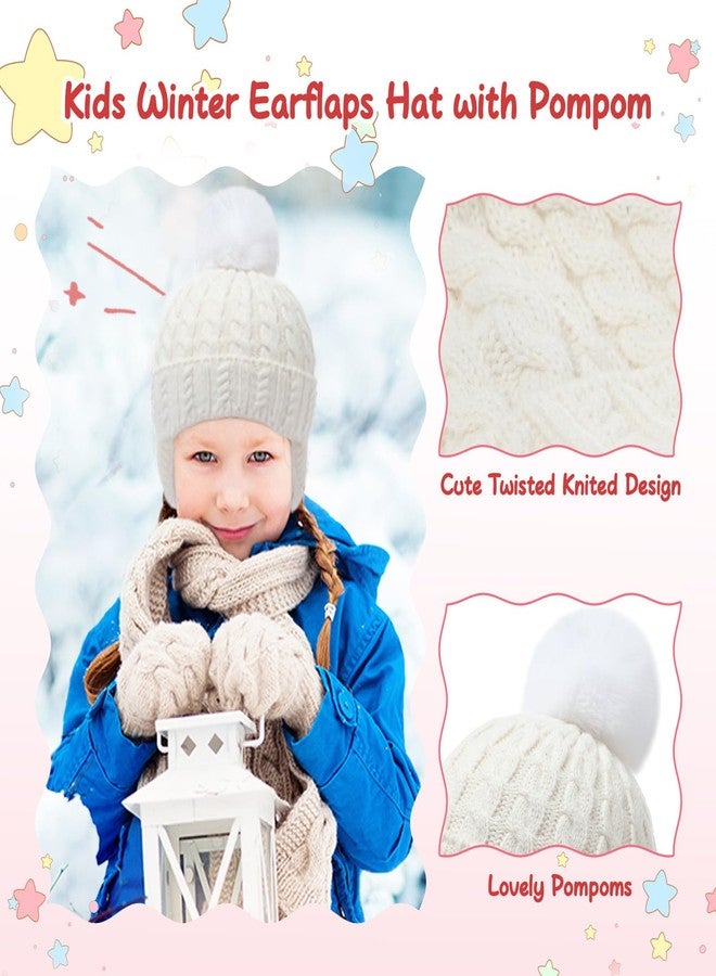 Peninpha Baby Girls Winter Hat with Earflap Toddler Boys Warm Twisted Knit Beanie Hats Kid Cute Pom-pom Ski Cap(Beige,2-6 Y) - Image 4