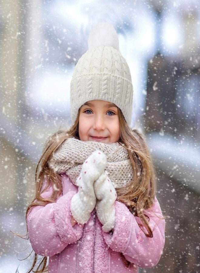Peninpha Baby Girls Winter Hat with Earflap Toddler Boys Warm Twisted Knit Beanie Hats Kid Cute Pom-pom Ski Cap(Beige,2-6 Y) - Image 2