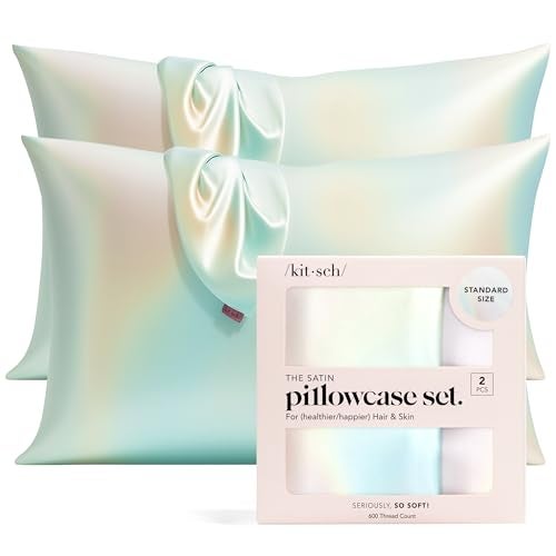 Kitsch Satin Pillowcase with Zipper for Hair Skin Softer Than Silk Pillow Cases Smooth Cooling Satin Pillow Case WrinkleFree Machine Washable Pillow Cases Standard Size 19x26 Aura 2pcs - Image 1