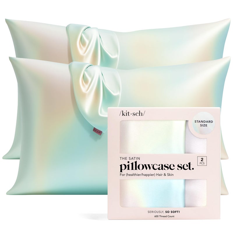 Kitsch Satin Pillowcase with Zipper for Hair Skin Softer Than Silk Pillow Cases Smooth Cooling Satin Pillow Case WrinkleFree Machine Washable Pillow Cases Standard Size 19x26 Aura 2pcs - Image 2