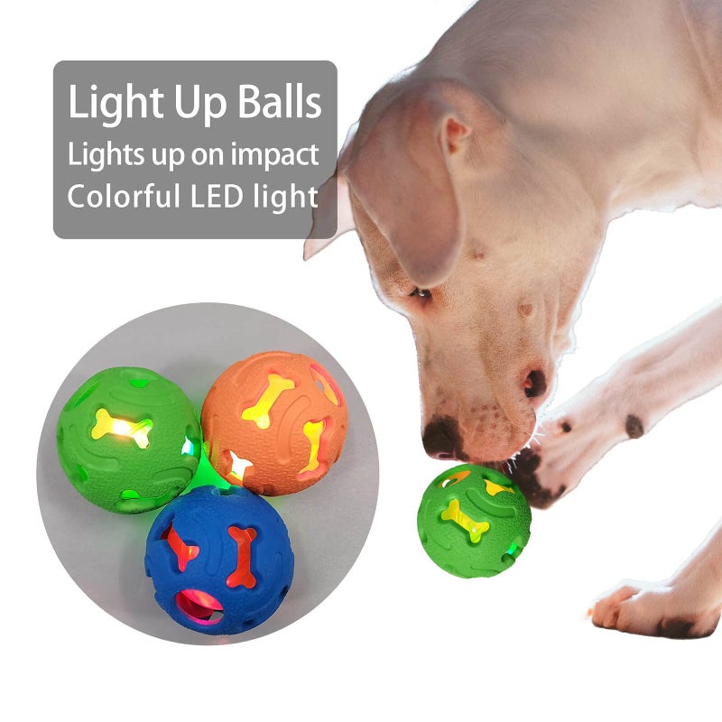 Leejec Dog Toys, 2.5" Interactive Light up Balls, Chew Toys for Medium and Small Breed, Rubber Durable Fetch Training Balls, Pet Birthday Gift, 3-Pack - Image 3