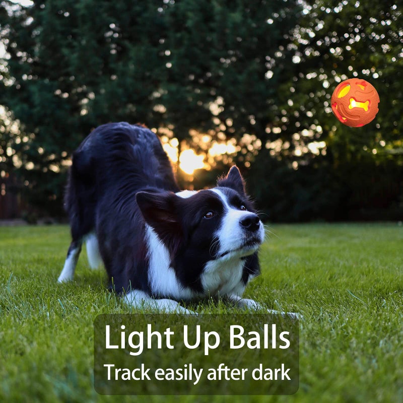 Leejec Dog Toys, 2.5" Interactive Light up Balls, Chew Toys for Medium and Small Breed, Rubber Durable Fetch Training Balls, Pet Birthday Gift, 3-Pack - Image 4