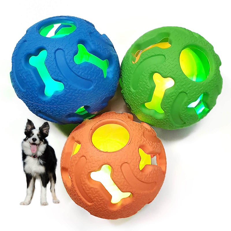 Leejec Dog Toys, 2.5" Interactive Light up Balls, Chew Toys for Medium and Small Breed, Rubber Durable Fetch Training Balls, Pet Birthday Gift, 3-Pack - Image 1