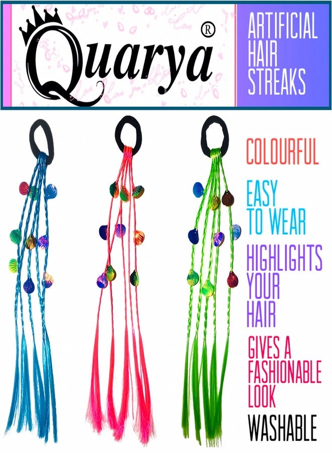 Quarya Rubber Band Hairbands with Artificial Hair Streaks Bright Coloured Highlighter Synthetic Hair Extensions for Colourful Highlighting Hair Accessories for Girls and Women (Pack of 3) - Image 4