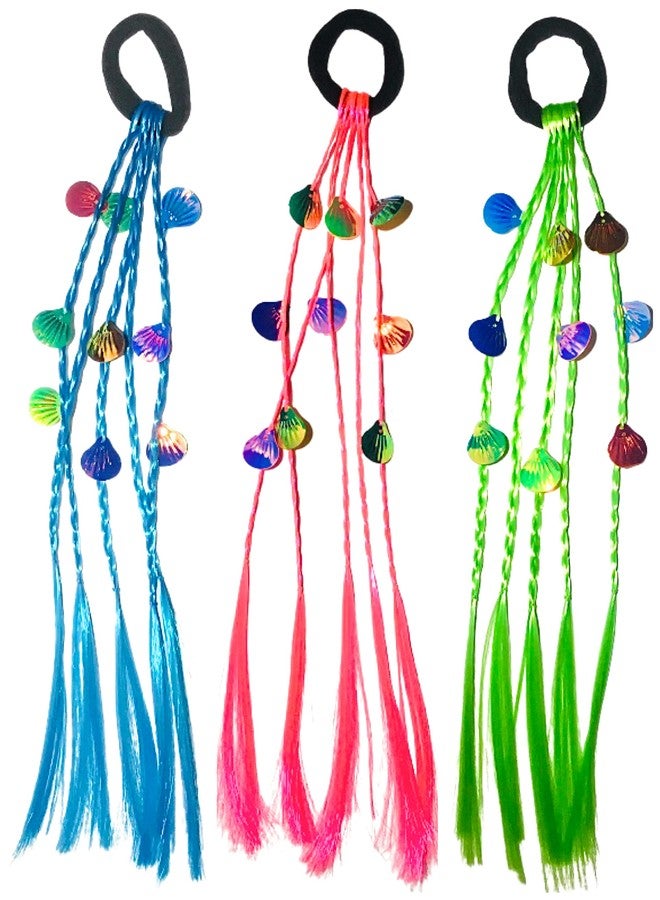 Quarya Rubber Band Hairbands with Artificial Hair Streaks Bright Coloured Highlighter Synthetic Hair Extensions for Colourful Highlighting Hair Accessories for Girls and Women (Pack of 3) - Image 1
