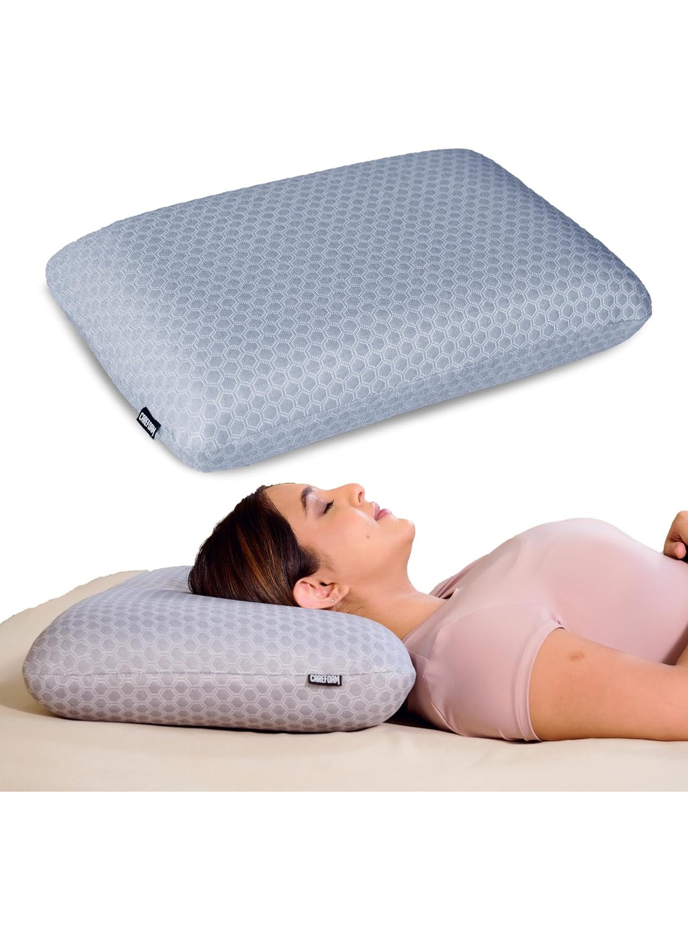 CareFoam Orthopedic Memory Foam Pillow for Comfortable Sleep, Neck & Shoulder Pain Relief with Removable Zipper Grey Jacquard Cover 24 x 15 x 5 Inch Pack of 1