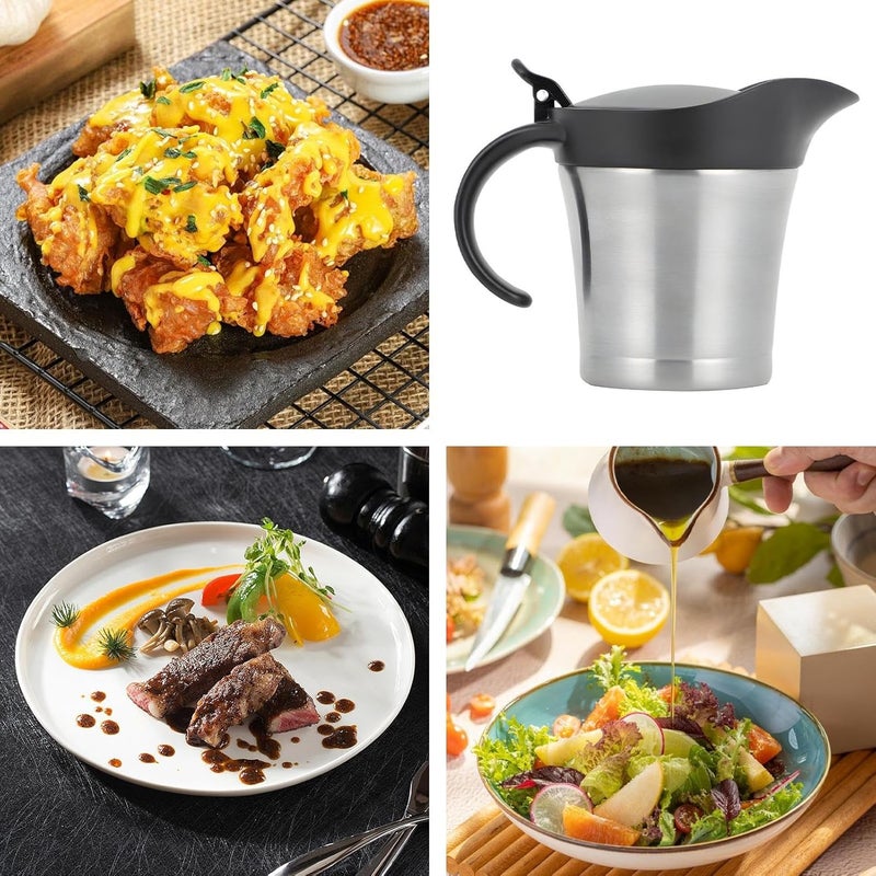 Gravy Boat with Lid - 450ml Serving Pot | Stainless Steel Sauce Pot with Lid, Heat Resistant Sauce Server for Buffet, Salad, Wedding, Party, Kitchen, Catering and Hotel Use - Image 4
