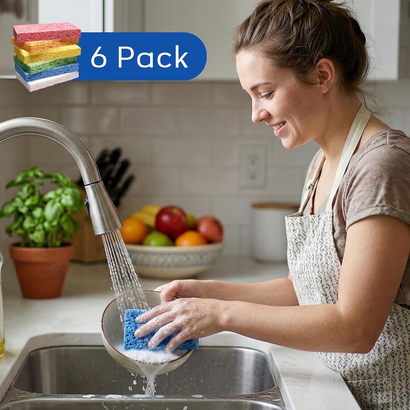 ARCLIBER Heavy Duty Cellulose Sponges - Non-Scratch Kitchen Cleaning Sponges (6 Pack) - Image 5