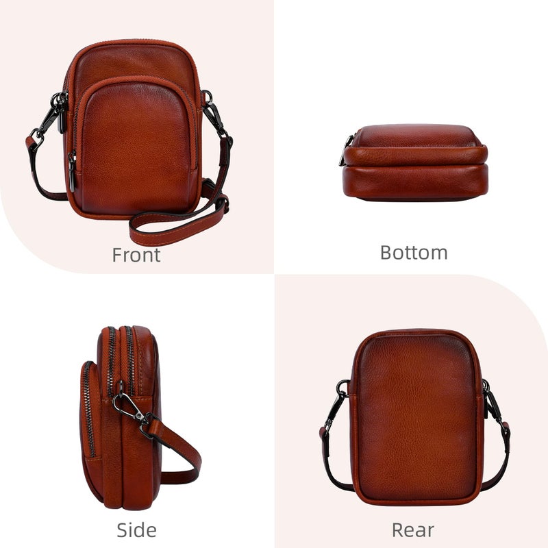 Iswee Vintage Genuine Leather Crossbody Bag for Women Shoulder Handbags Small Travel Phone Purse RFID with Adjustable Strap (Brown) - Image 5