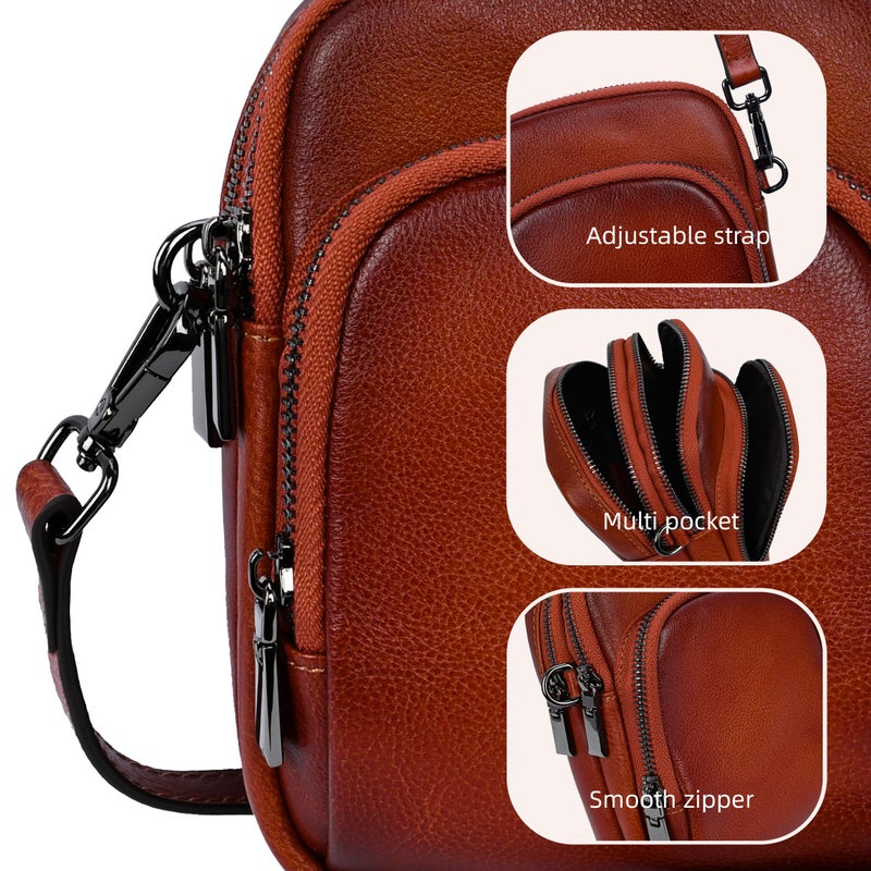 Iswee Vintage Genuine Leather Crossbody Bag for Women Shoulder Handbags Small Travel Phone Purse RFID with Adjustable Strap (Brown) - Image 3