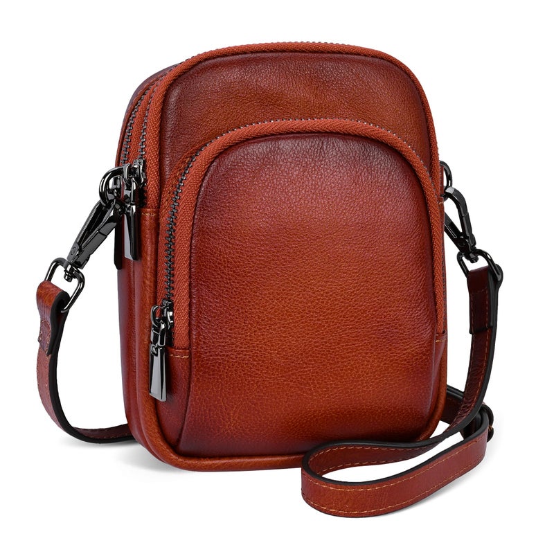 Iswee Vintage Genuine Leather Crossbody Bag for Women Shoulder Handbags Small Travel Phone Purse RFID with Adjustable Strap (Brown) - Image 1