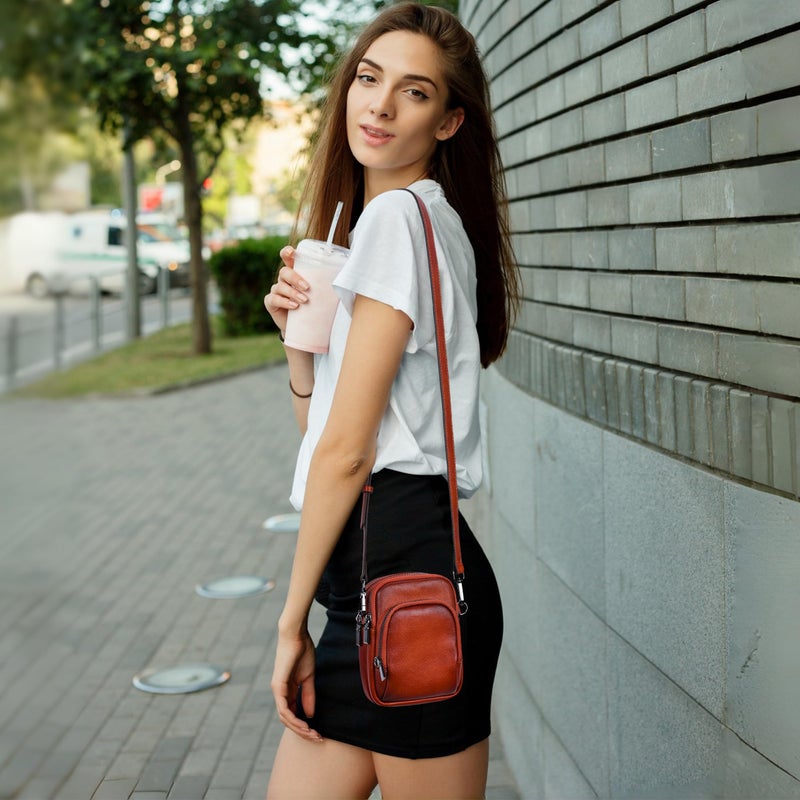Iswee Vintage Genuine Leather Crossbody Bag for Women Shoulder Handbags Small Travel Phone Purse RFID with Adjustable Strap (Brown) - Image 2