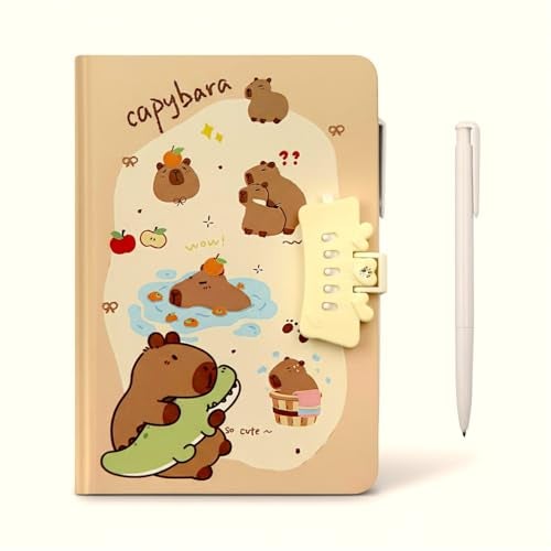 TECHNOCHITRA Beautiful Capybara Password Lock Diary with Pen | Secret Writing Notebook Journal Gift Set for Kids, Girls & Adults | Cute Stationery Diary with Lock & Pen - Image 1