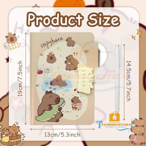 TECHNOCHITRA Beautiful Capybara Password Lock Diary with Pen | Secret Writing Notebook Journal Gift Set for Kids, Girls & Adults | Cute Stationery Diary with Lock & Pen - Image 2