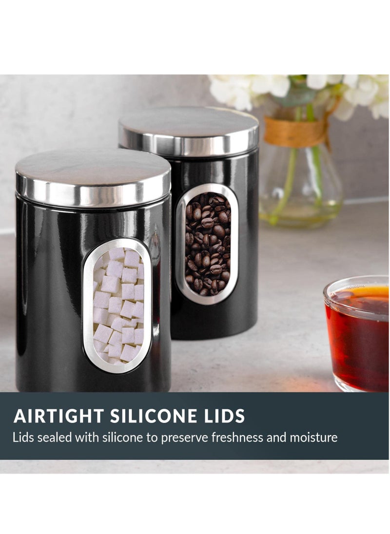 KASTWAVE - 3-Pcs Kitchen Canister Set with Secure Lids - Food Storage Jars, Transparent Viewing Window, Customizable Labels - Ideal for Sugar, Tea, Coffee - Black - Image 1